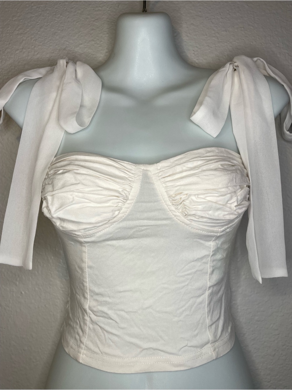 Tie-Shoulder White Bustier Crop Top